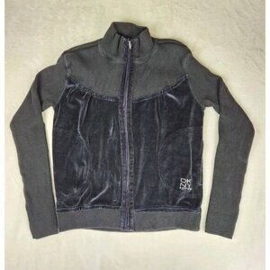 DKNY Women's Active Black Velour Hoodie Size Medium Sweatshirt Cotton Zip-up